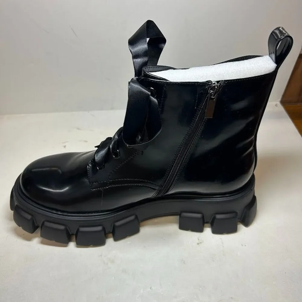 SMASH Womens 13 M Black Patent Nia Ribbon Laced Platform Booties NIB RZ5